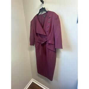 Karen Millen Merlot Structured Crepe Trench Style Dress Sz 18 Belted Long Sleeve